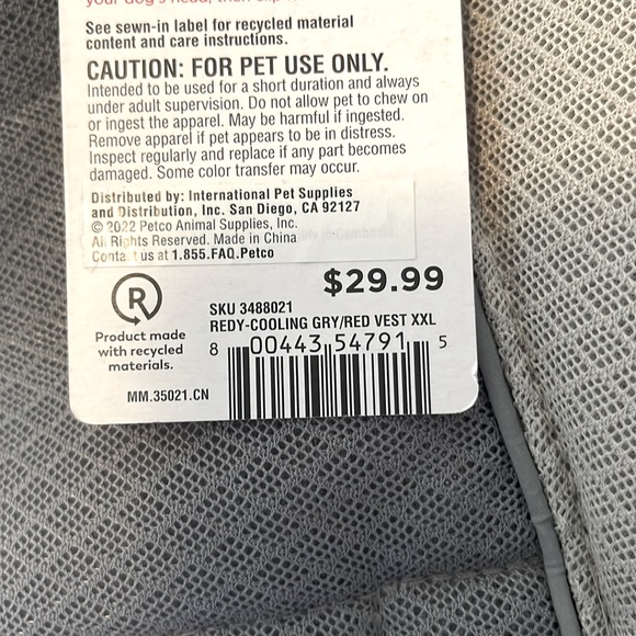 NWT, Reddy dog vest, XXL 33 - 34 inches, Grey/Red - Picture 8 of 9